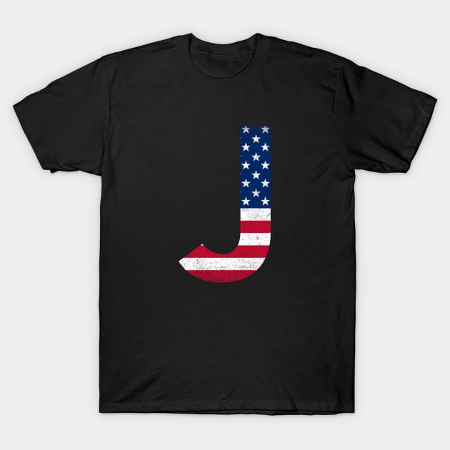 Vintage Letter J Capital Alphabet J American Flag T-Shirt by Shariss